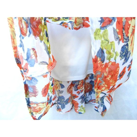 PPLA Clothing Women Floral Tank Top L Cream Rust Black Yellow Sheer Lined - Picture 3 of 4